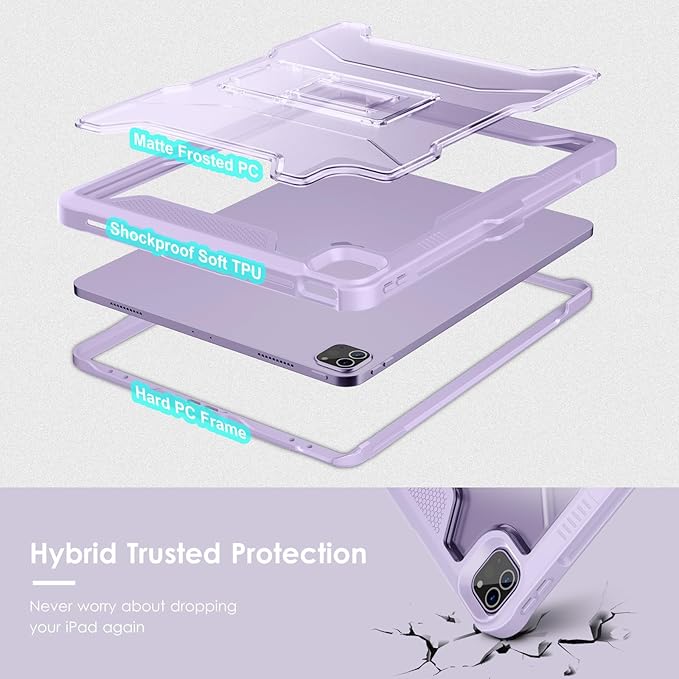 VIKESI Kickstand Protective Case for iPad Pro 12.9 6th / 5th / 4th / 3rd Generation (2022/2021/2020/2018 Released), Matte Frosted Scratch Resistant Back, TPU Shockproof Frame, Light Purple