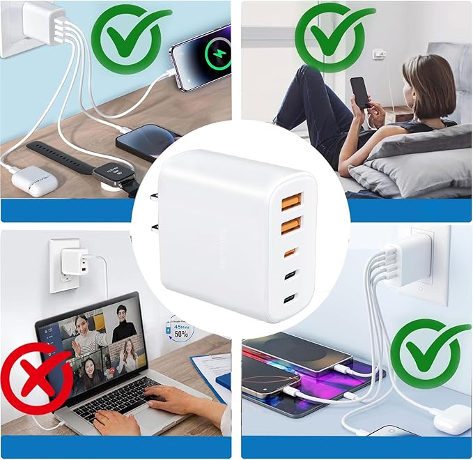 [2-Pack] 60W Multi-Port USB-C Fast Charging Module, 5-Port Wall Charger, Compatible with iPhone 17/16/15/14/13/Pro Max/Plus Series, iPad, Samsung S25/S24/S23, and Other Devices