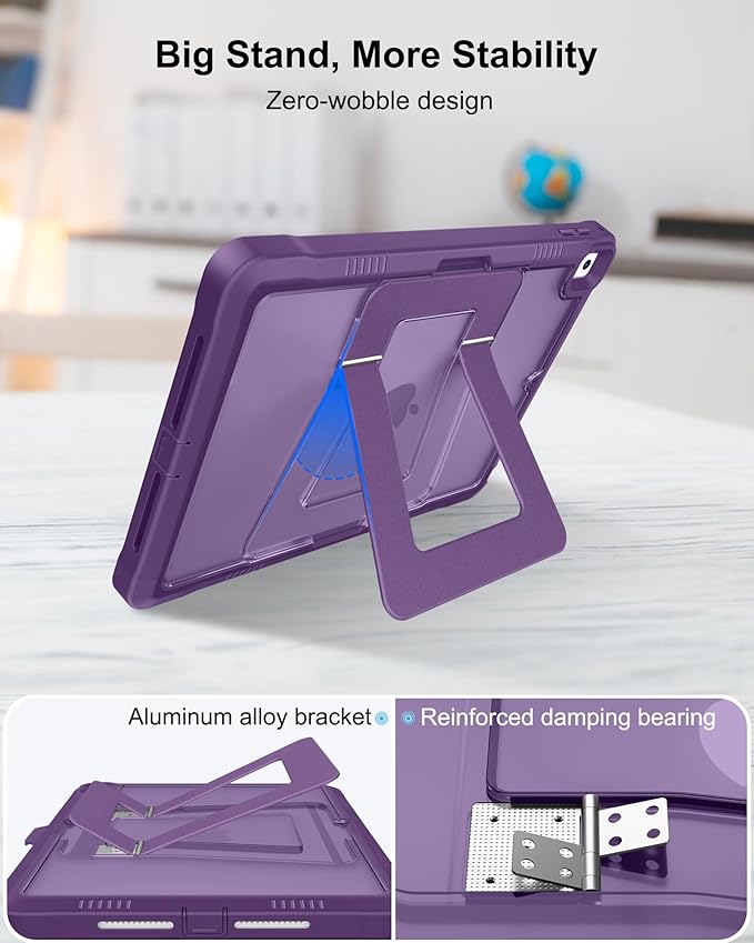DTTO Case for iPad 6th/5th Generation 9.7 Inch 2018/2017, Adjust Kickstand Freely, Built-in Screen Protector, Frosted Full-Body Shockproof Protective Cover for iPad Air 2 / Pro 9.7, Dark Purple