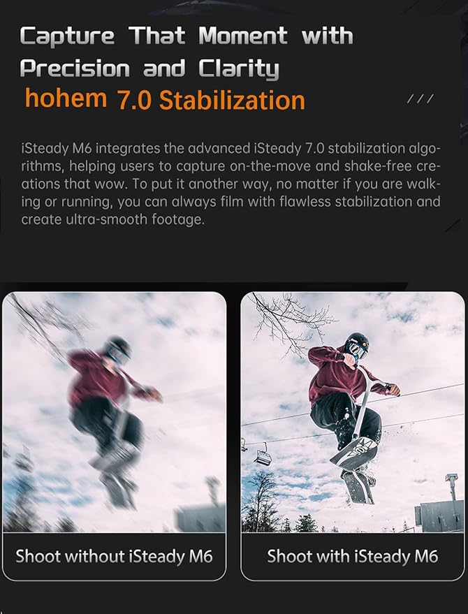 Hohem iSteady M6 Kit Smartphone Gimbal Stabilizer 3-Axis with Magnetic Fill Light/AI Tracking Sensor for iPhone Android with 0.91-inch OLED Display Max Payload 400g