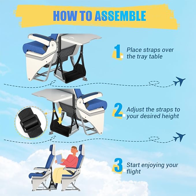 Airplane Foot Hammock, No Collapse Foot Rest for Plane Travel with Extended Adjustment Strap, Portable Desk Foot Hammock with Thickened Foam, Foot Sling Travel Essentials to Relax Your Feet(Gray)