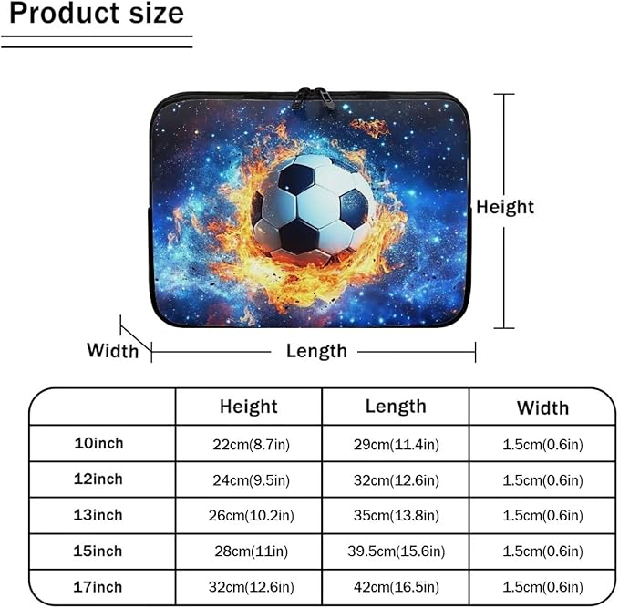 Football Laptop Sleeve for Men 10inch Lap Top Case Portable Laptop Accessories with Versatile Uses Computer Sleeve Laptop Pouch Water Flame Briefcase Blue