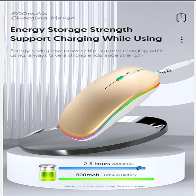 Guiheng Wireless Bluetooth Mouse,LED Dual Mode Rechargeable Silent Slim Laptop Mouse,Portable(BT5.2+USB Receiver) Dual Mode Computer Mice,for Laptop,Desktop Computer,ipad Tablet,Phone,TV (Gold)