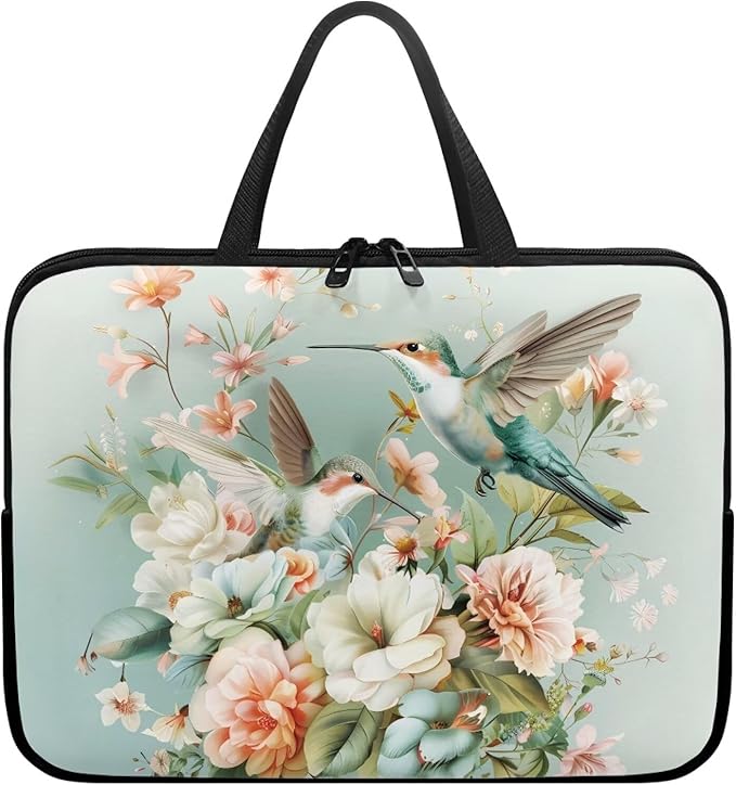 Hummingbird 17 Inch Laptop Sleeve for Women Protective Case Cover Compatible with 10-17 inch Chromebook, Notebook, Briefcase, Spring Floral Waterproof Computer Cases Bag with Handle