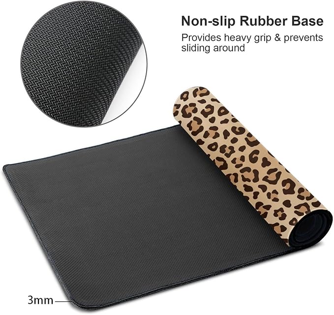 Leopard Print Large Extended Mouse Pads XL Mousepad with Stitched Edges Cheetah Animal Non-Slip Rubber Base Computer Keyboard Pad Desk Mat for Home Office Desk Decor, 29.5" X 15.8"