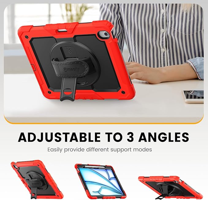 timecity for iPad Air 13 Inch Case M4 2026/ M3 2025/ M2 2024, 360° Rotating Stand, Pencil Holder & Wireless Charging, Shockproof with Screen Protector & Shoulder Strap - for Designers, Red