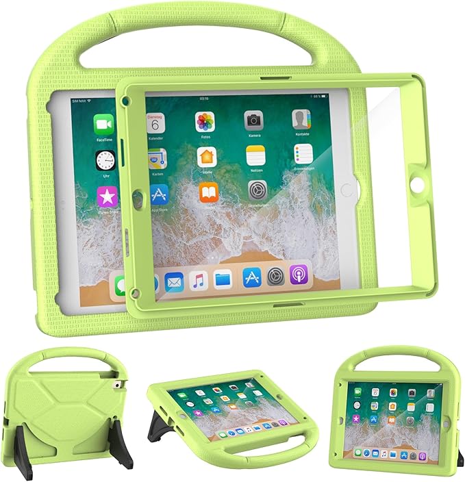 YIHE Shockproof Kids Case for iPad 6th/5th Generation (9.7 inch, 2018/2017), iPad Air 2/1 & Pro 9.7 | Durable Protective Cover with Built-in Screen Protector & Stable Stand, Light Green