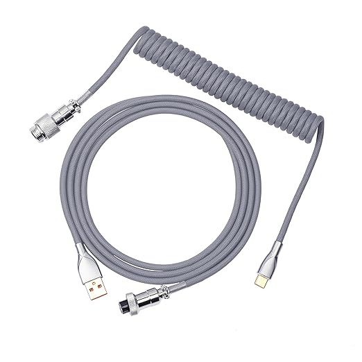EPOMAKER Mix 1.8m Coiled Type-C to USB A TPU Mechanical Keyboard Space Cable with Detachable Aviator Connector for Gaming Keyboard and Cellphone(Grey)