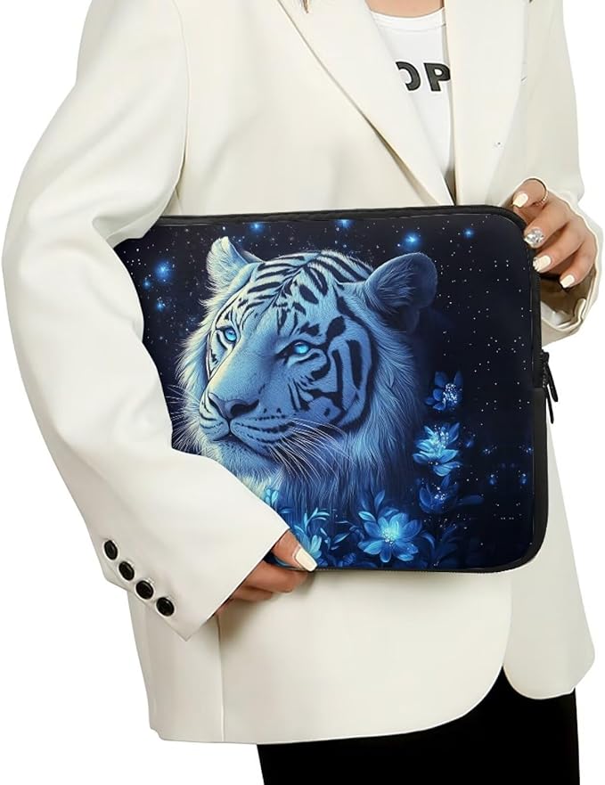 Tiger Laptop Protective Sleeve for Women 15inch Lap Top Case Portable Computer Sleeve Slim Laptop Protector Flower Zippered Pouches for Travel Office Business Laptop Carrying Case Black