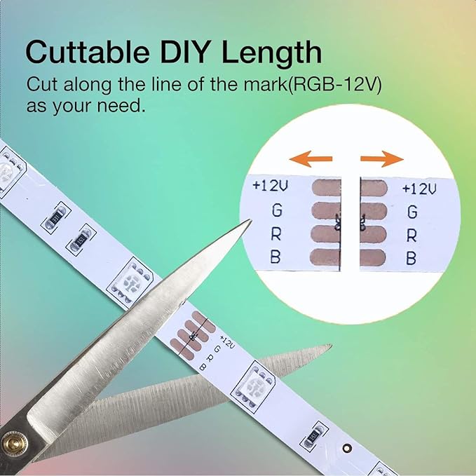 VOLIVO 50ft Led Strip Lights for Bedroom, Color Changing Led Light Strips Kit with Bluetooth App Control and IR Remote, RGB Music Sync Lighting for Room, Home Decor