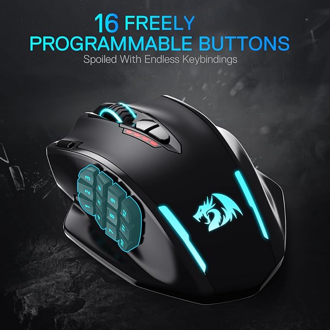 Redragon M913 MAX Wireless Gaming Mouse, 26000 DPI MMO Optical Mouse with 16 Programmable Buttons, BT & 2.4G Wireless, Software Supports DIY Keybinds