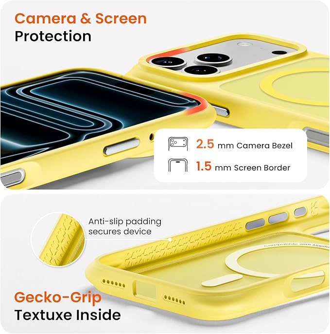 ORNARTO Magnetic for iPhone 17 Pro Max Case, 20FT Military-Grade Drop Protection, Compatible with MagSafe, Slim Shockproof Translucent Matte Phone Case for iPhone 17 Pro Max 6.9", Light Yellow
