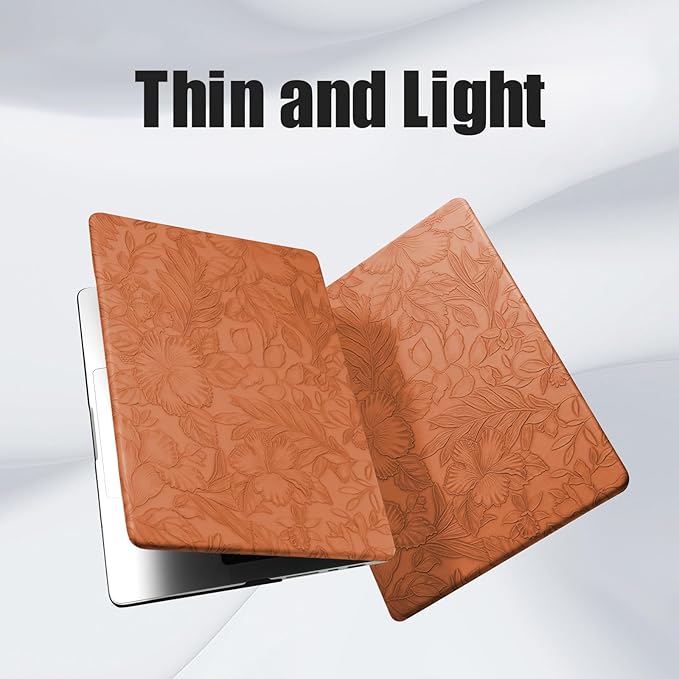 DTangLsm for MacBook Air 15 inch Case 2026 2025 2024 2023 M5 M4 M3 M2 A3448 A3241 A3114 A2941, Elegant Textured Retro Leather Hard Cover for M5 MacBook Air 15 Case+Keyboard Skin, Brown Embossed Floral