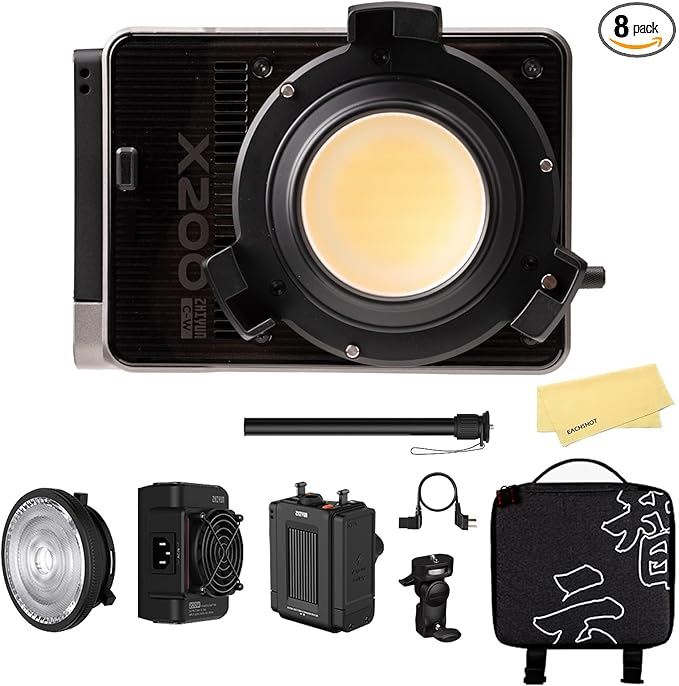 ZHIYUN MOLUS X200 Combo 200W Video Light Supports V-Mount Battery, HUB Expansion, and PD Power Photography Lighting 2700K-6500K CRI≥95 TLCI≥97 with Bowens Mount Diffuser for YouTube