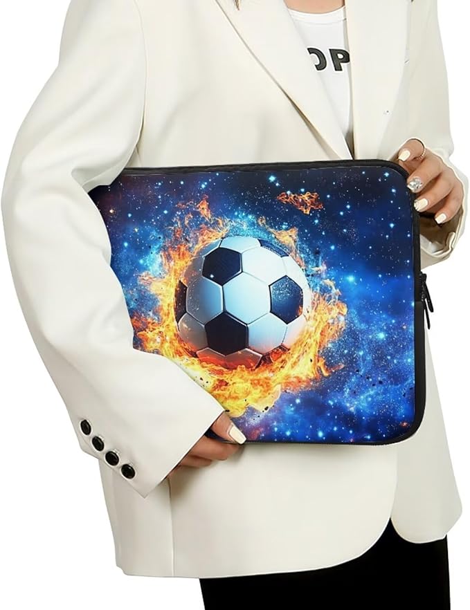 Football Laptop Sleeve for Men 17inch Lap Top Case Portable Laptop Accessories with Versatile Uses Computer Sleeve Laptop Pouch Water Flame Briefcase Blue