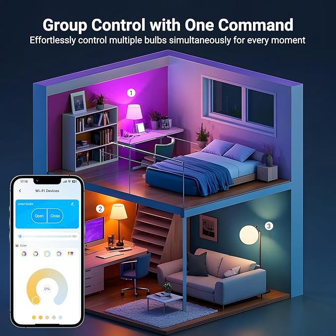 TJOY 10 Pack Smart Alexa Light Bulbs, RGB Bulbs Compatible with Alexa &Google Assistant,Color Changing Light Bulb, 9W(60W Equivalent), A19 E26 800LM, 2.4Ghz WiFi only