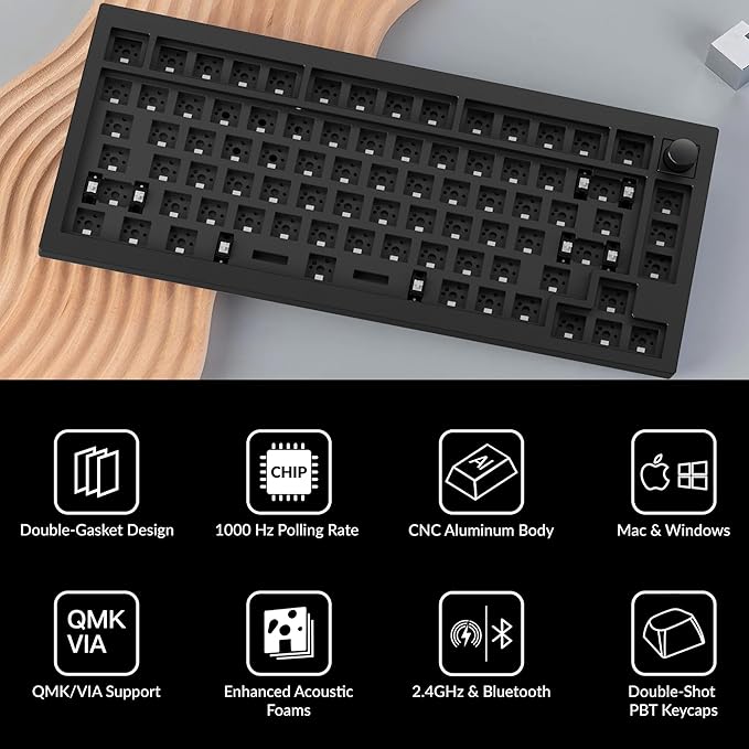 Keychron Q1 Max QMK/VIA Wireless Custom Mechanical Keyboard Barebone Knob Version, Full-Metal Hot-Swappable RGB Backlight 2.4 GHz/Bluetooth/Type-C Wired Gaming Keyboard for Mac/Windows/Linux - Black