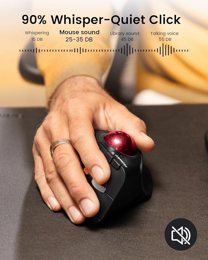 ProtoArc Vertical Wireless Trackball Mouse, EM05 NL Bluetooth Ergonomic Rollerball Mouse Rechargeable Computer Laptop Thumb Mice, 3 Device Connection, Compatible with iPad, Mac, Windows, PC-Red