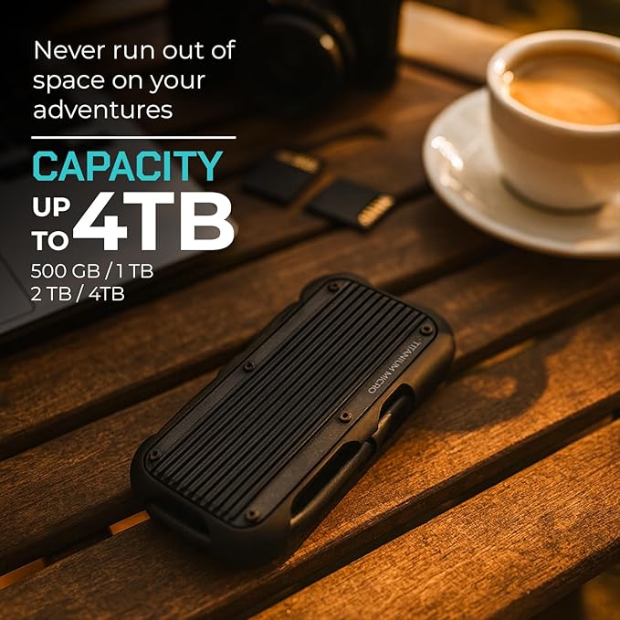 Titanium Micro External SSD 1TB - Mercury Portable SSD, Up to 1000MB/s, USB 3.2 Gen 2 USB-C USBA, Rugged IP66 Water Resistance, Drop Proof, External Solid State Drive Slim and Lightweight Storage