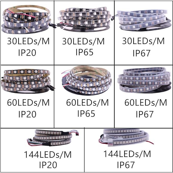 WS2812B LED Strip Individual Addressable Light 60Pixels/m SMD 5050 RGB Pixel Strip DC5V (16.4FT 300LEDS Waterproof IP65, Black PCB)