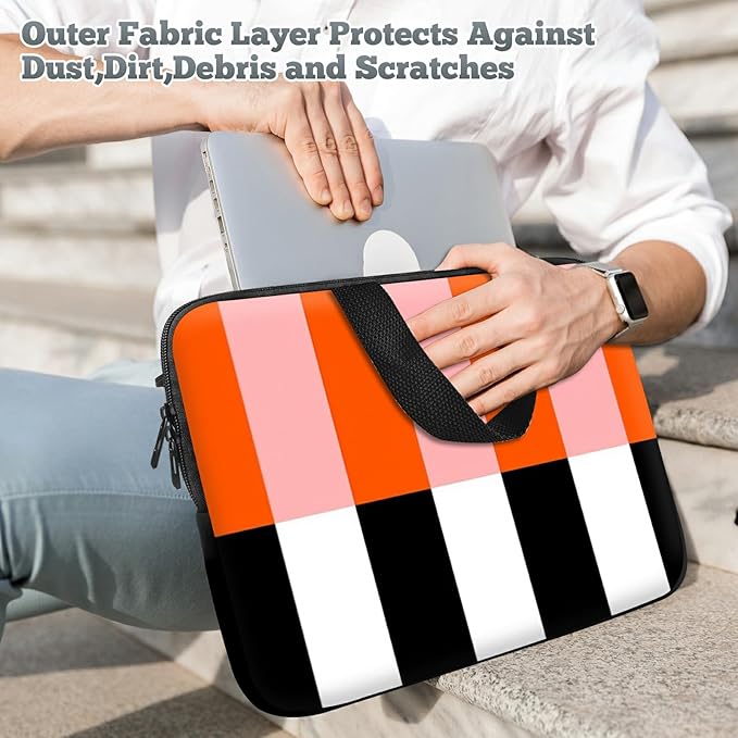 Laptop Sleeve Case Bag 15 inch, Orange Black White Stripes Slim Carrying Case Handbag Travel Laptop Bag for 15 inch MacBook Air M3/M2/15 Pro/Surface Laptop 7/6/5/4/3/ Dell XPS 15 Plus