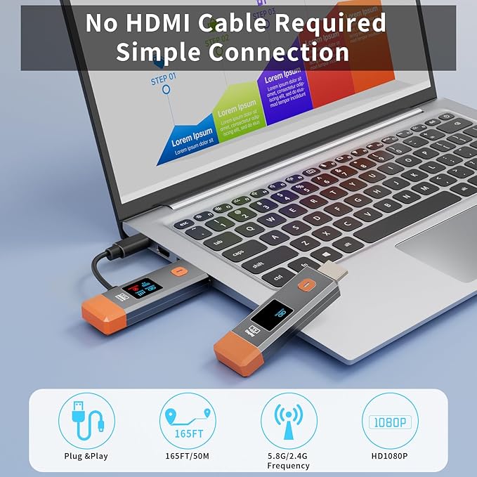 Qisoable Wireless HDMI Transmitter and Receiver 328ft/100m Extender 4K Decode Input 1080P Output Plug&Play Portable 2.4G/5.8G for Video and Audio to Monitor from PC/Projector/TV Box,with LED Display