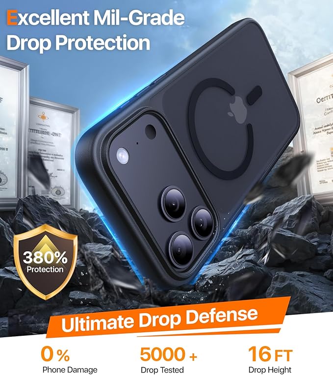 Magnetic for iPhone 17 Pro Max Case,[Anti-Slip][Compatible with MagSafe][Military Grade Drop Protection] Shockproof Protective Translucent Matte Phone Case for iPhone 17 Pro Max Case,Black