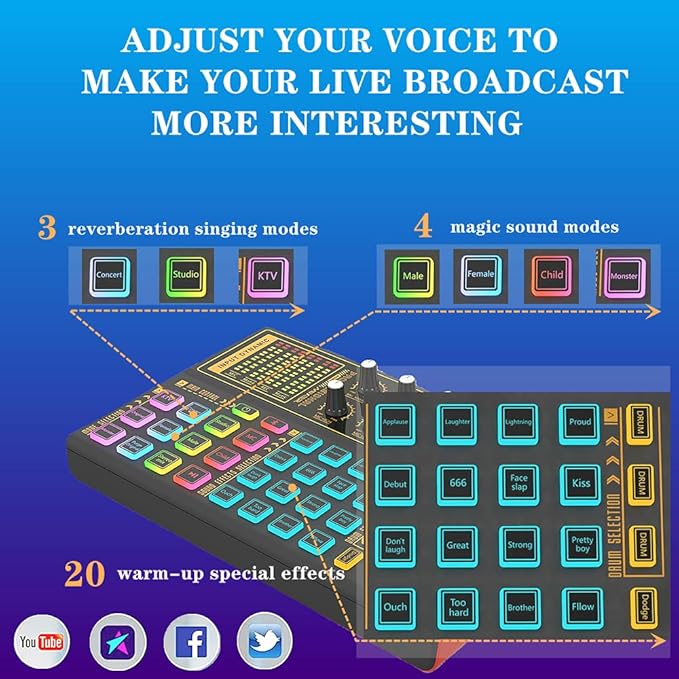 K300 Podcast Equipment Bundle, With Podcast Condenser Microphone, Voice Changer Sound Card with Multiple Sound Effects and LED Light, Prefect for Streaming/Podcasting/Gaming/Recording/YouTube/PC