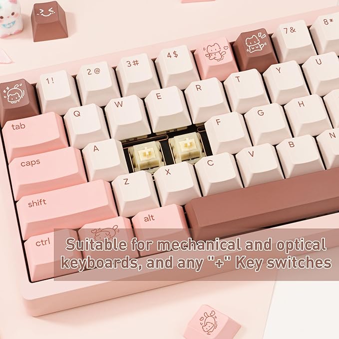 Marshmallow Theme PBT Keycaps 134 Keys - Five-Sided Dye-Sublimation Cherry Profile Keycap, Custom Cute Cat keycaps for Cherry MX Mechanical Keyboards 60% 75% 100% (Pink)