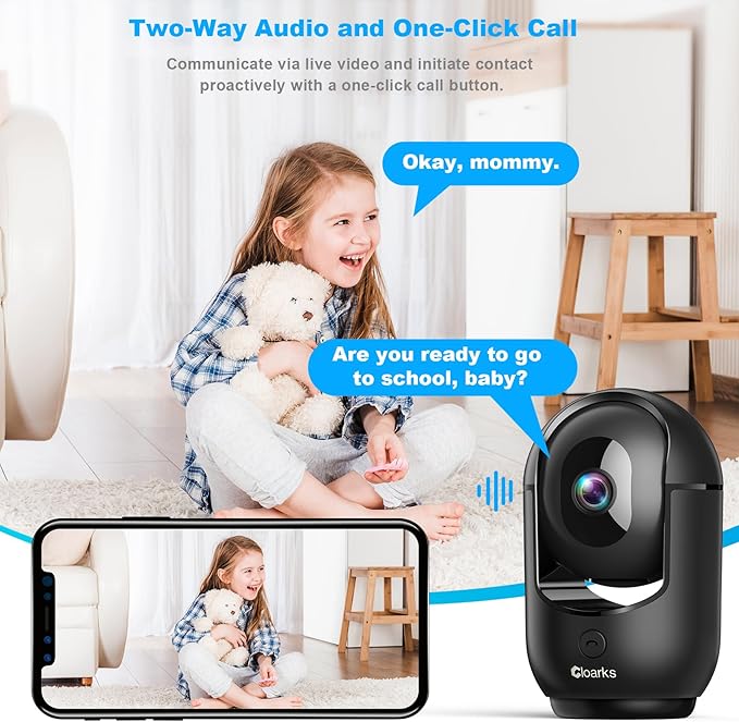 Cloarks 2K Pan/Tilt Security Camera, WiFi Indoor Cameras for Home Security with AI Motion Detection, Pet/Dog/Baby Camera with Phone App, 2-Way Audio, 24/7, Siren, TF/Cloud Storage (Black)
