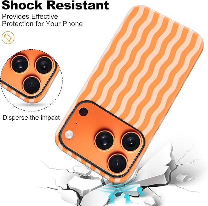 Magnetic for iPhone 17 Pro Max Case Cute Wavy Stripes Phone Case, Shockproof Slim TPU and Hard PC Protective Phone Cover Compatible with MagSafe Designed for Women Girls, Orange