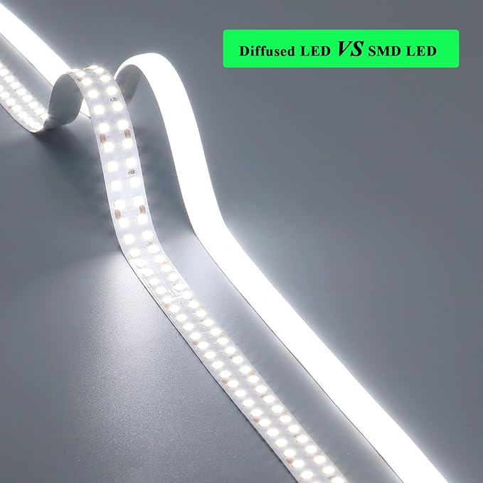 JOYLIT 24V Diffused COB LED Strip Lights Dual Row 16.4FT 560LEDs/M 6000K Cool White IP65 Waterproof, CE UL Professional 655LM/FT Super Bright Dotless Dimmable Adhesive LED Tape 12MM Wide 24W/M CRI 92