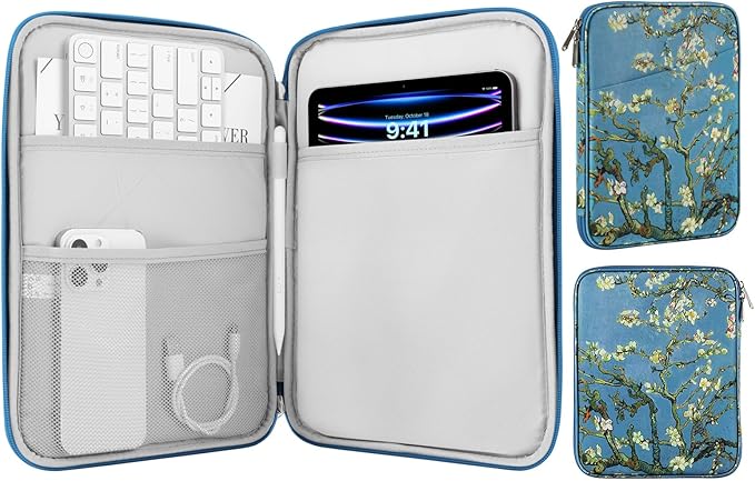 MoKo 9-11 Inch Tablet Sleeve Case, Fits New 11inch iPad Air M4/Pro M5, iPad A16 11", i-Pad 10/9/8/7th/Air 5/4th 10.9"/10.2", Tab S9/S8 11", Protective Bag Carrying Case with Pocket,Apricot Flower