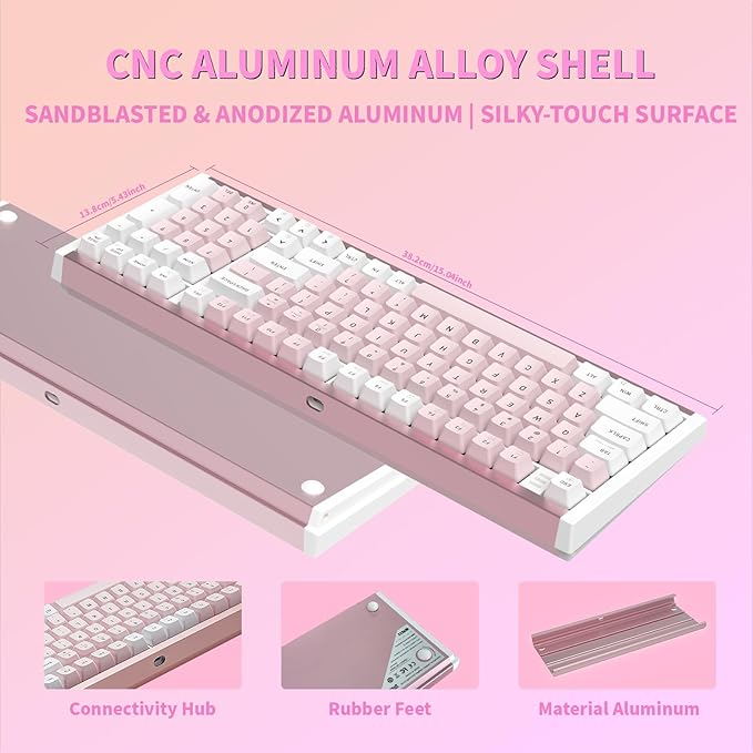 Hexgears I4 Mechanical Keyboard with Number Pad, Aluminum Gaming Keyboard Kailh Tactile Switch, RGB Backlight, PBT Keycaps, Hot Swappable for Windows/Mac OS (Pink-White)