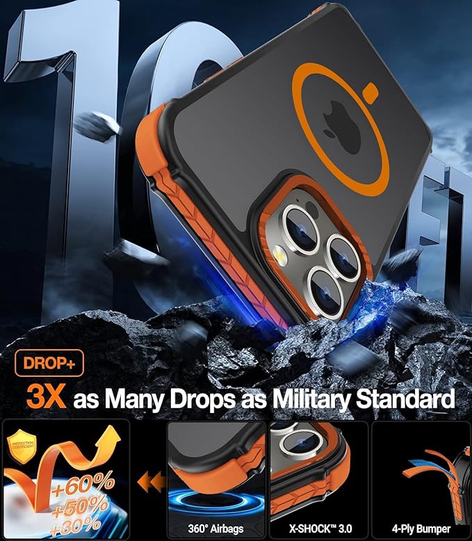 DEERLAMN Strong Magnetic Case for iPhone 15 Pro 6.1-Inch,[Compatible with Magsafe][Military Grade Drop Protection] Translucent Matte Shockproof Protective Phone Cover-Forest Orange