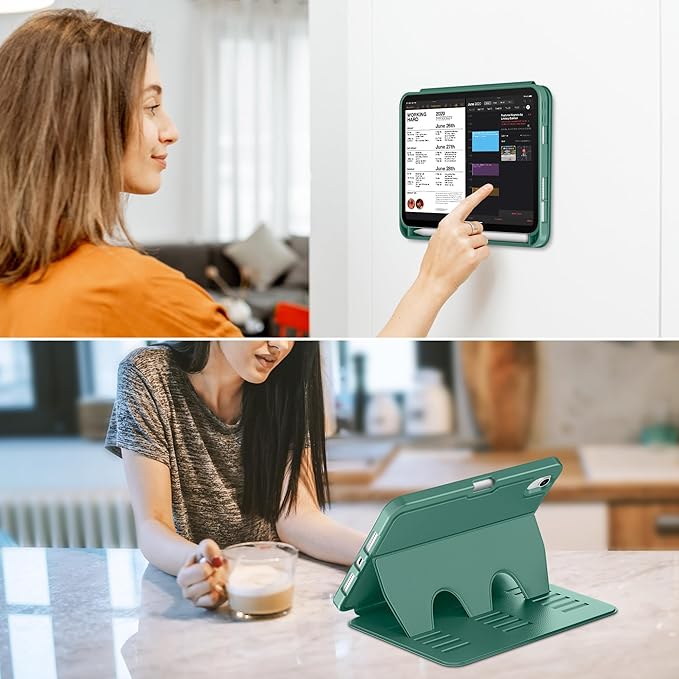 VIKESI Case for iPad mini 7 (A17 Pro) and iPad mini 6,Multiple Angles Magnetic Stand Cover,Shockproof Soft Back,Pencil Holder,and Auto Sleep/Wake,Forest Green