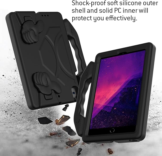 Kids Case for iPad mini 7 (A17 Pro) 2024 & iPad mini 6 2021, 8.3-inch iPad mini 6th/7th Cover, AMZER Lightweight Shockproof EVA Foam Handle Stand Anti-Slip Grip Rugged Case, Black