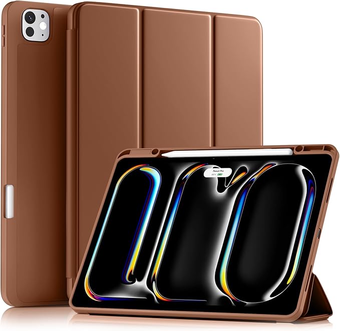 Akkerds Compatible with iPad Pro 13 Inch Case (M5/M4) 2025/2024, for iPad 13 Pro Case with Pencil Holder, Slim Trifold Stand Protective Cover with Soft TPU Back, Auto Wake/Sleep, Brown