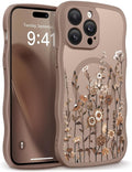 GVIEWIN for iPhone 14 Pro Max Case Compatible with MagSafe [Curly Wave Edge][Full Camera Protection] Floral Translucent Shockproof Magnetic Women Phone Case for 14 Pro Max, Floratopia/Brown