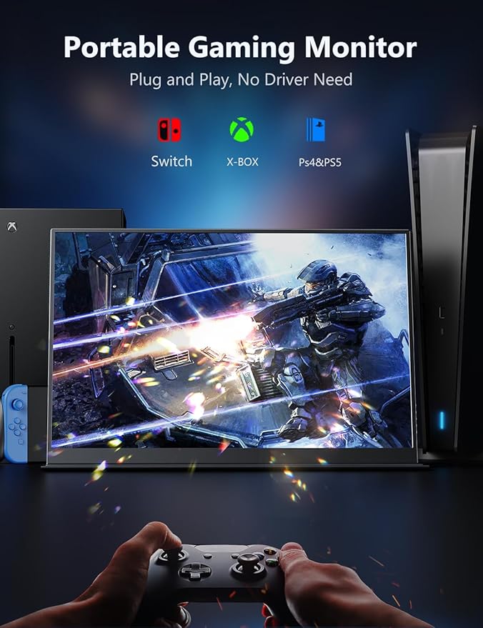 MAGICRAVEN Portable Monitor, 17.3" 4K Second Display for Laptop & Console, USB-C & HDMI Laptop Screen Extender with Built-in Speakers, Works with PS5, Xbox, Switch, Ideal for Travel, Home & Office