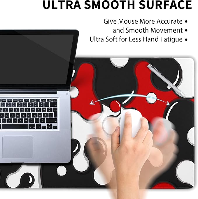 Red Black White Mouse Pad Anime Cool Geometric Japanese Extended Desk Mat 90X40 CM Non-Slip Rubber Base Stitched Edge Large XXL Mousepad for Gaming Laptop Computer Desktop 35.4×15.7 Inch