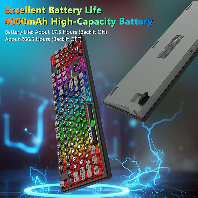 E-YOOSO Wireless Mechanical Keyboard Creamy, Bluetooth/2.4GHz/USB-C Wired, Hot Swappable Pre-Lubed Linear Switches, RGB Backlit, Cyber Mecha Style, Full Size Custom Gaming Keyboard for PC/Mac