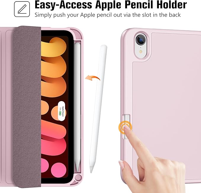 ProCase for iPad mini 7 A17 Pro 2024/iPad Mini 6 2021 8.3 Inch iPad mini 7th/6th Gen Case with Pencil Holder, Trifold Stand Smart Folio with Soft TPU Back Cover for iPad mini 8.3" 7th/6th -Lightpink