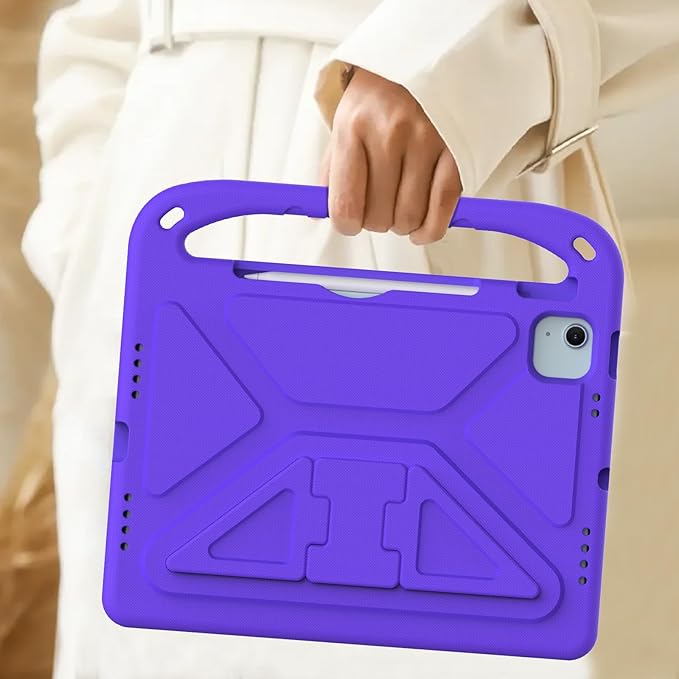 Kids Case for iPad Air 11 inch M4/M3/M2 (2026/2025/2024) & iPad Pro 11 inch M5/M4 (2025/2024) with Pencil Holder/Handle/Kickstand Lightweight Shockproof Cute Soft EVA Foam Stand Cover, Purple