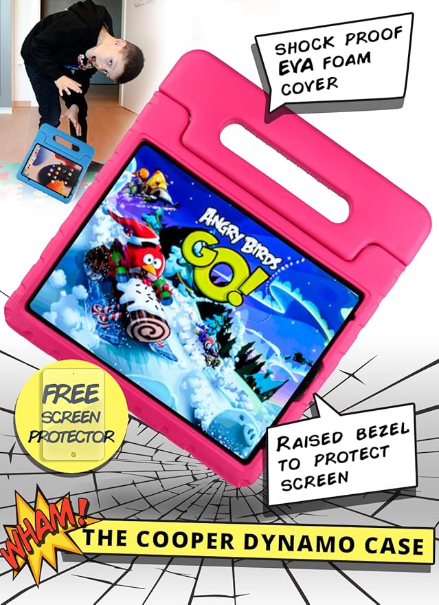 Cooper Dynamo iPad Pro 12.9 Case for Kids for iPad Pro 12.9 6th Generation Case (2022), Also Fits 5th-4th-3rd Gen (2021, 2020, 2018) | Rugged Foam, Magic Handle, Stand, Pencil Holder (Pink)