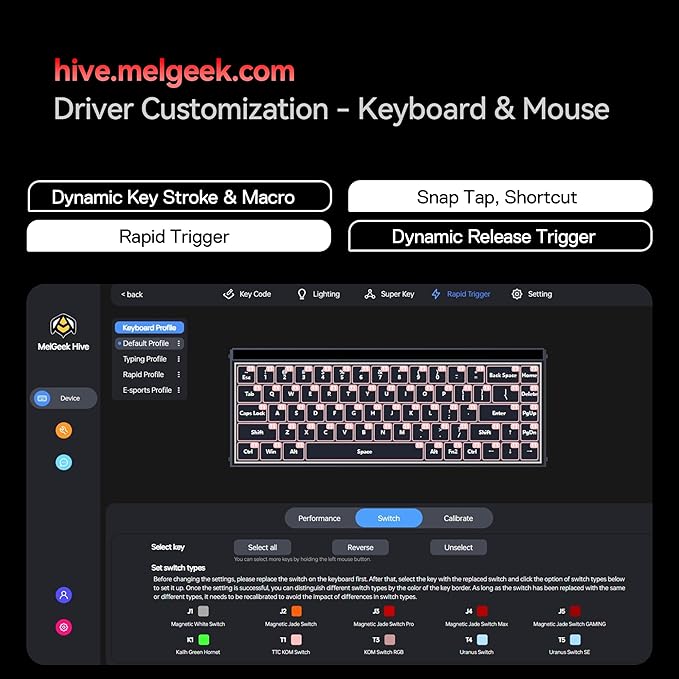 MelGeek MADE68 Ultra Wired Gaming Keyboard, Magnetic Keyboard with Hall Effect, 65% Compact Rapid Trigger, Hot-Swappable, RGB Snap Tap & Adjustable Actuation, Online HIVE Custom, Aluminum Case-Red