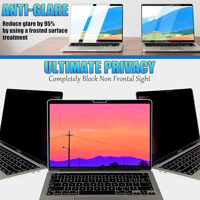 Nano-Suction Privacy Screen Protector for MacBook Air 15 Inch (2023-2025, M2, M3, M4) Removable Laptop Privacy Screen Shield