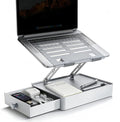 Laptop Stand with Storage Drawer, Heavy-Duty Metal Laptop Riser for Desk, Ergonomic Height & Angle Adjustment for 10–16.2″ Laptops, Silver