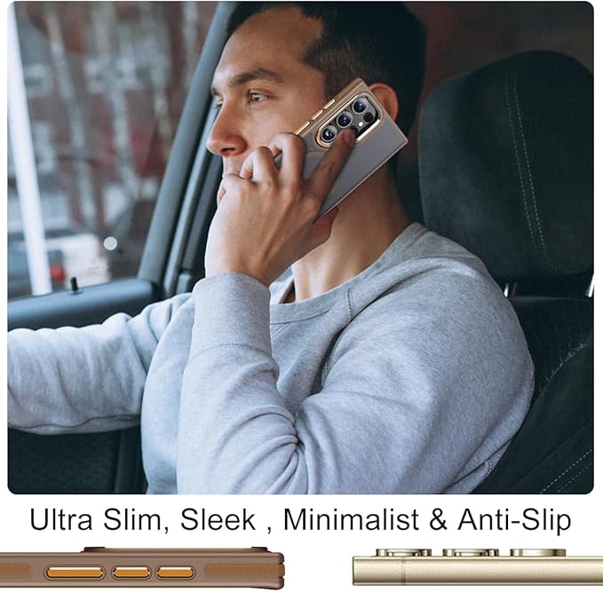 MALEWOLF Case for Samsung Galaxy S24 Ultra, Compatible with Magsafe, [Invisible & Adjustable Stand] for Matte Translucent Cover, Anti-Slip Shockproof Slim Phone Case for Galaxy S24 Ultra (Brown)