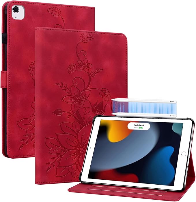 Case for iPad Air 3rd Generation 2019 / iPad Pro 10.5 Inch 2017, Auto Wake/Sleep Supports Pencil Holder Magnetic Clasp Stand Cover, Red